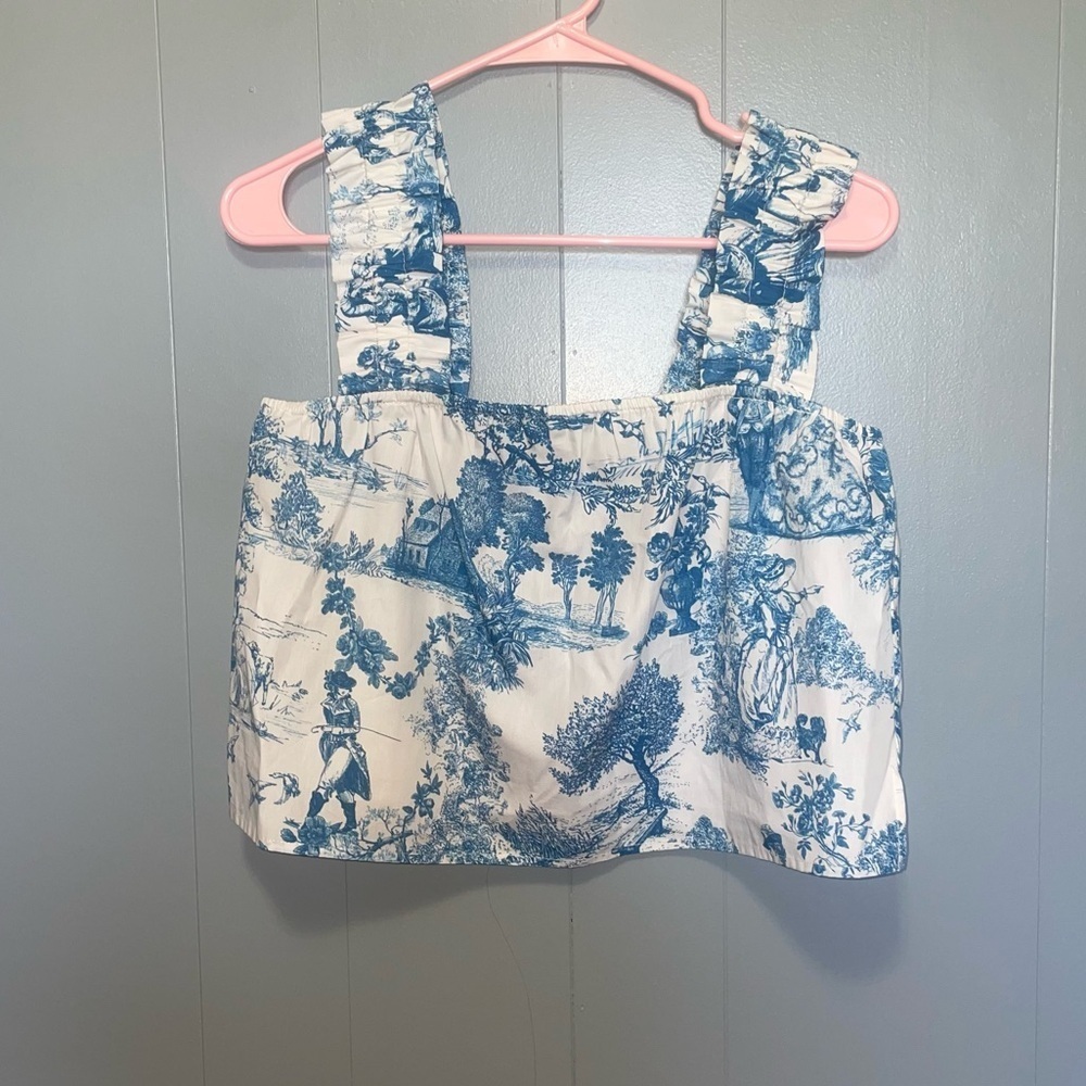 Gianni Bini NWT Sadie French Toile Du Joie Blue and White Tank Top Blouse XS - Picture 2 of 8